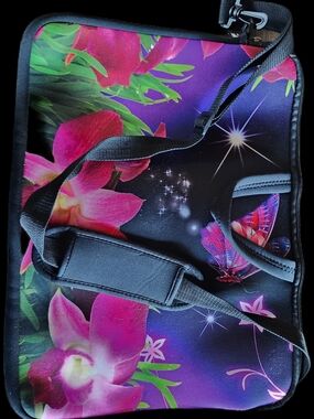 Floral Butterfly Laptop Shoulder Bag in Purple & Pink